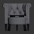Elegant Tufted Accent Chair with Rounded Armrests Dark Wooden Legs and Matching Round Ottoman