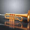 Golden Decorative Trumpet With Ornate Patterns On Reflective Black Surface