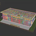 Steel Structure Building Model Featuring Blue Framework DAVCOCKS VN And Grass Area 3d model