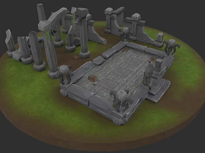 Rockery Stones with Intricate Stone Pillars Slab Floor and Grass Setting 3d model