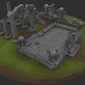 Rockery Stones with Intricate Stone Pillars Slab Floor and Grass Setting
