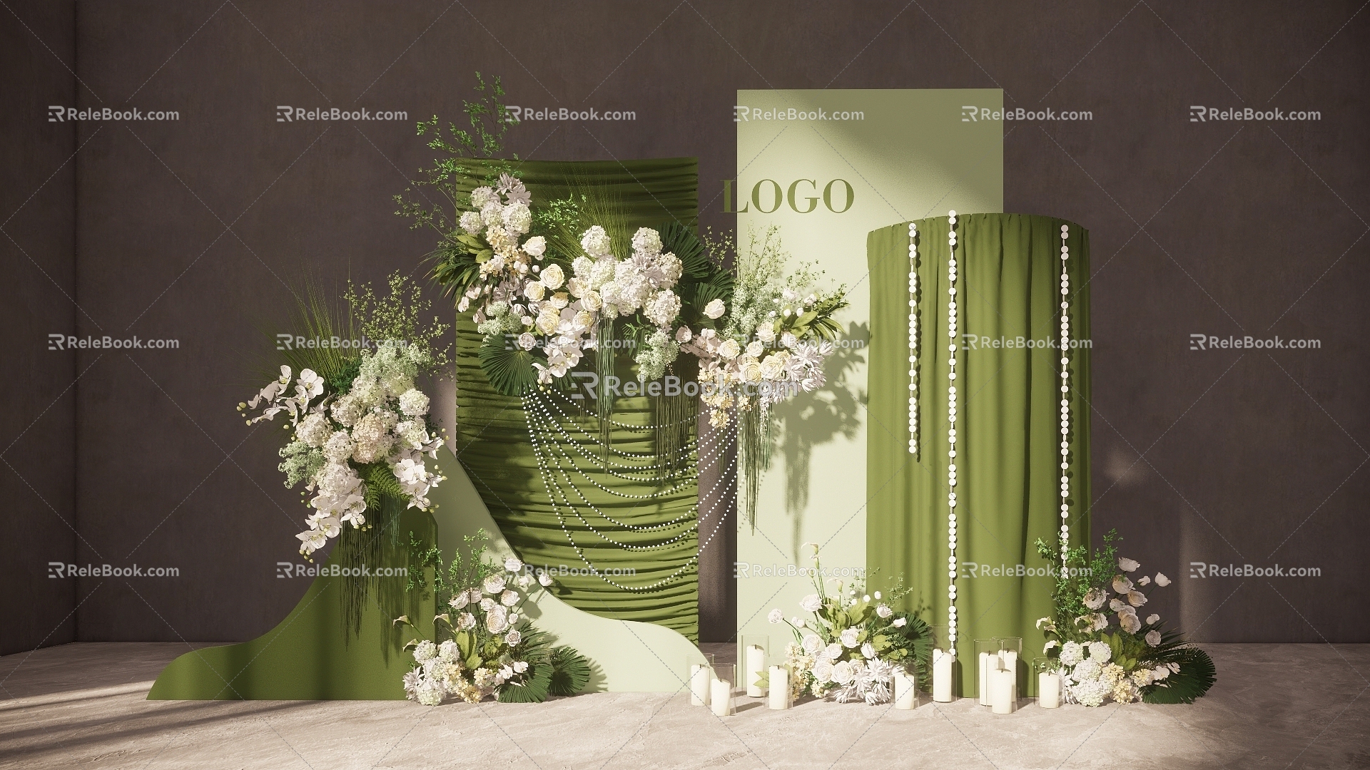 Modern White and Green Wedding Welcome Area model