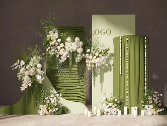 Modern White and Green Wedding Welcome Area 3d model