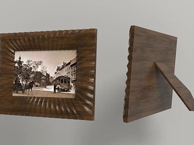 Decorative Ornament Set with Wooden Frames Vintage Street Painting Wavy Edges and Stand Design 3d model