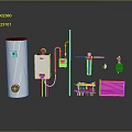 Residential Heating Equipment Setup With Boiler Pipes Valves Controller And Radiator 3d model