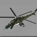 Military Camouflage Helicopter with Large Rotors Green Yellow Camouflage Pattern Weaponry Equipment Dark Background Reflection