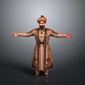 Man In Traditional Clothing With Turban Standing Arms Outstretched On Gray Background