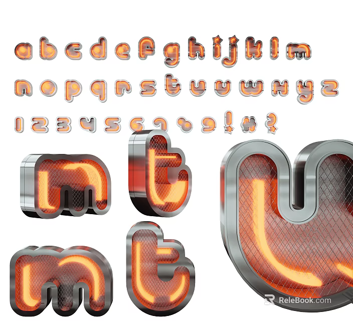 Illuminated LED Letter Shaped Decorative Lights With Orange Glow And Silver Metal Frame 3d model 