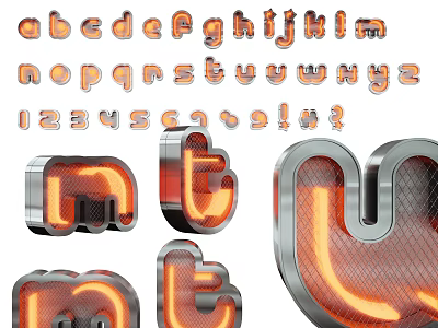 Illuminated LED Letter Shaped Decorative Lights With Orange Glow And Silver Metal Frame 3d model