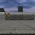 Modern Glass Building Exterior With Bow Decoration And Hanging Ornaments