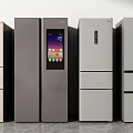 Different Style Refrigerators With Digital Display Screen Displayed Side By Side In Various Colors 3d model