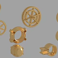 Golden Mechanical Parts Collection Featuring Gears Nuts And Various Shapes