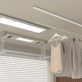 Smart Clothes Drying Rack With Hanging Clothes And Overhead Light In Indoor Setting