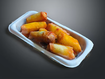 Golden Crispy Fried Spring Rolls Served In White Rectangular Container 3d model