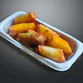 Golden Crispy Fried Spring Rolls Served In White Rectangular Container 3d model