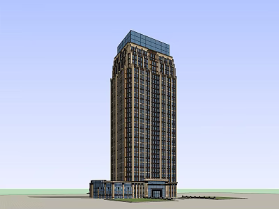 Tall Modern Office Building Architectural Design With Glass Top Exterior And Base Entrance 3d model