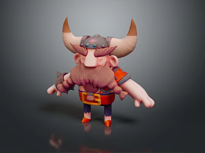 Woman Viking Character With Horned Helmet Beard And Armor In Cartoon Style 3d model