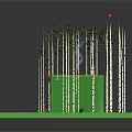 Cartoon Forest Scene With Small Log Cabin And Tall Birch Trees On Green Platform