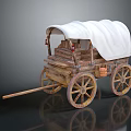 Old Fashioned Wooden Wagon With White Canvas Cover And Vintage Wooden Wheels Design
