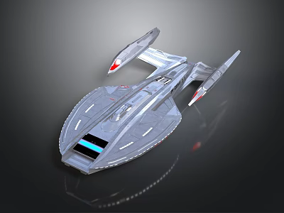 Futuristic Silver Spaceship Design With Sleek Wings And Blue Front Lights 3d model