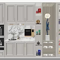 Modern White Kitchen Sideboard With Cabinets Open Shelves Marble Countertop And Built in Lighting