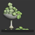 Fresh Green Olives in Glass Goblet on Silver Tray with Scattered Fruits