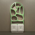 Green And White Arched Decorative Cabinet With Hollow Out Design And Drawers