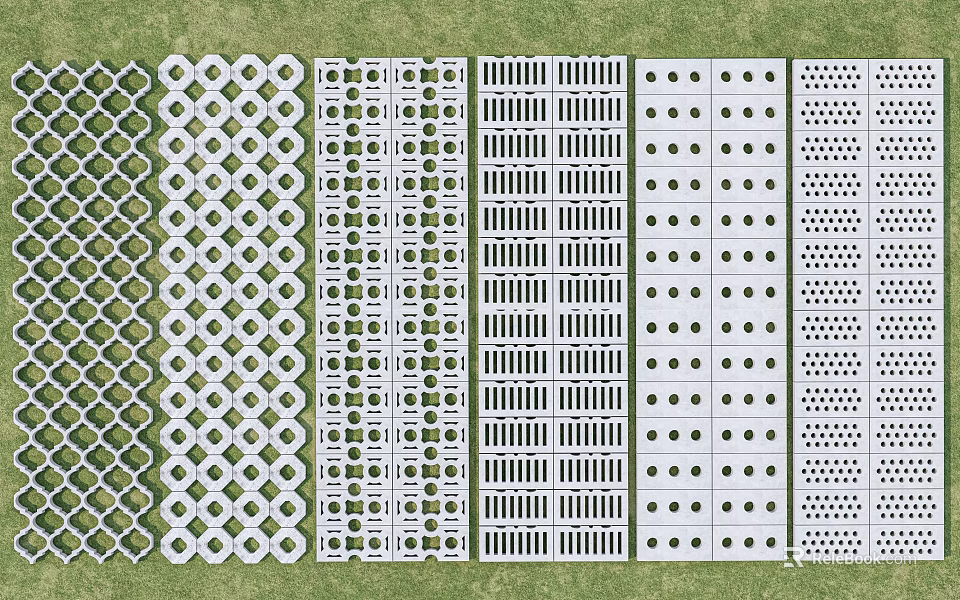 Garden Path Paving with Various Grid Hole and Striped Design Patterns 3d model 