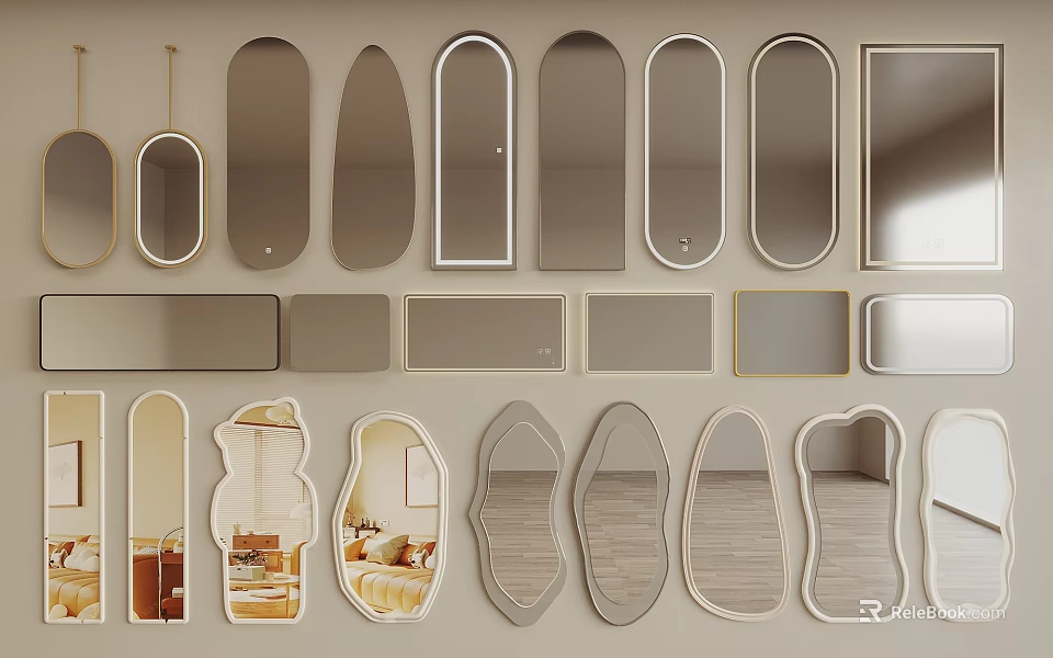 Various Shapes Of Decorative Wall Mirrors With Modern Design Styles For Home Decor 3d model 