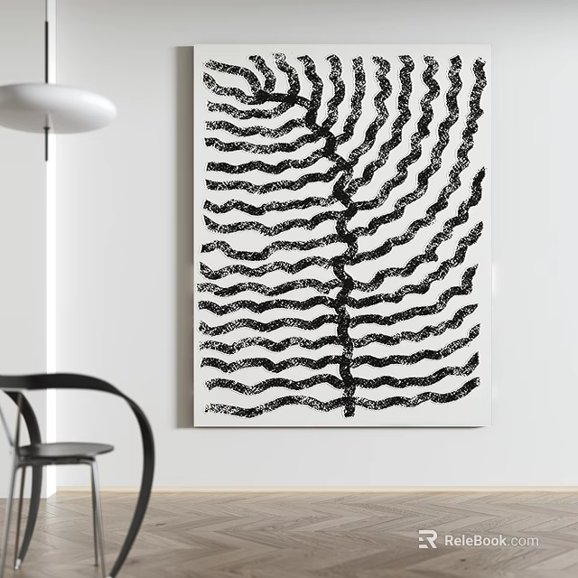Black And White Wavy Lines Abstract Wall Art For Modern Interior Decor 3d model