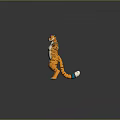 Cute Cartoon Tiger With Orange Stripes White Belly Green Paws And Pink Blue Ears