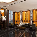 Luxurious Hotel Lobby Interior With Crystal Chandelier And Marble Decorative Elements
