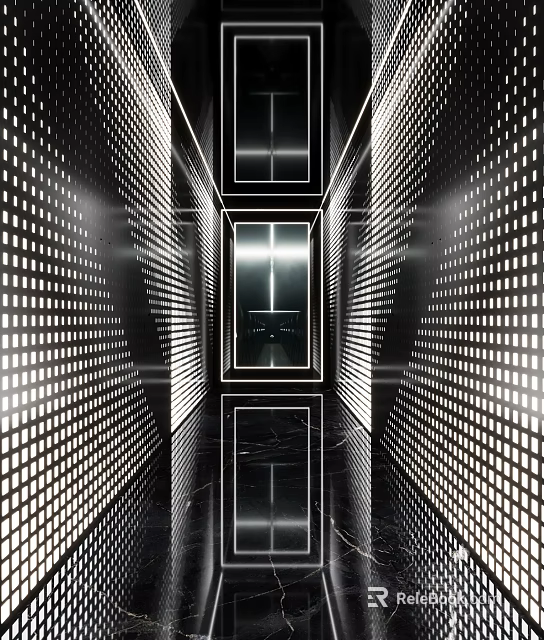 Futuristic KTV Corridor With Illuminated Side Panels And Reflective Floor Design 3d model 