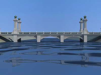 Ornate Bridge With Decorative Pillars And Water Reflection Under Blue Sky 3d model