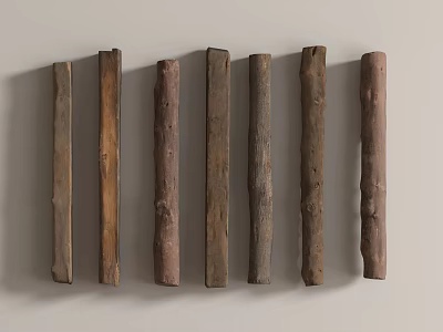 Stone Wood Long Sticks in Various Shapes and Colors Neatly Arranged on Light Background 3d model
