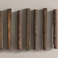 Stone Wood Long Sticks in Various Shapes and Colors Neatly Arranged on Light Background