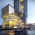 Modern Industrial Factory Building Complex With Open Space Greenery People Activity And Walkway