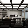 Modern Café Interior Design With Skylight Ceiling Black Tables And Benches