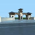European Style Entrance Gate With Double Archways Tower And Decorative Details
