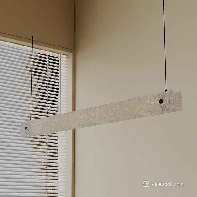 Modern Minimalist Long Concrete Pendant Light Hanging In Interior Room With Blinds 3d model 