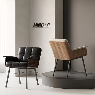 MINOTTI DAIKI Modern Dining Chair Single Chair Armchair Leather Single Chair 3d model