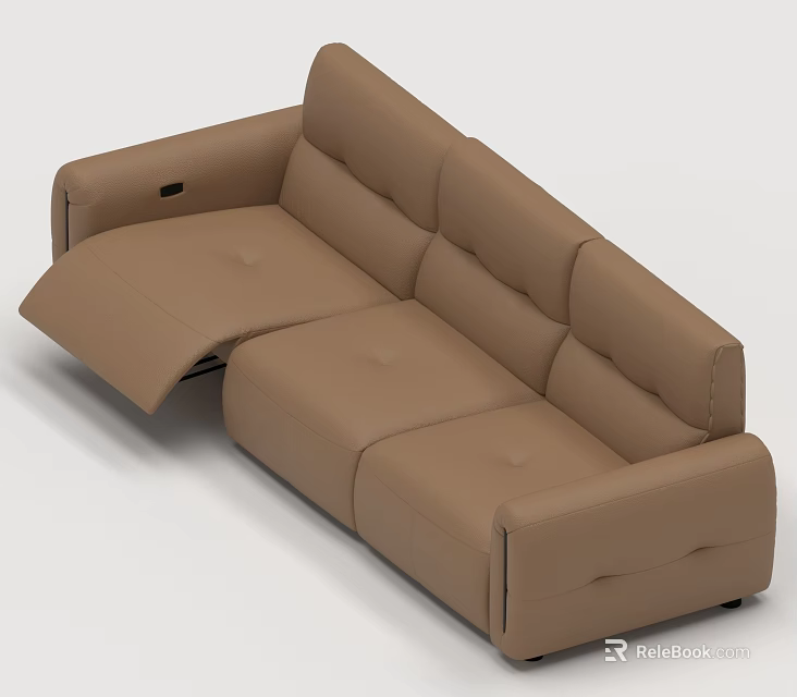 Modern Light Brown Leather Three Seater Sofa With Reclining Function Design 3d model