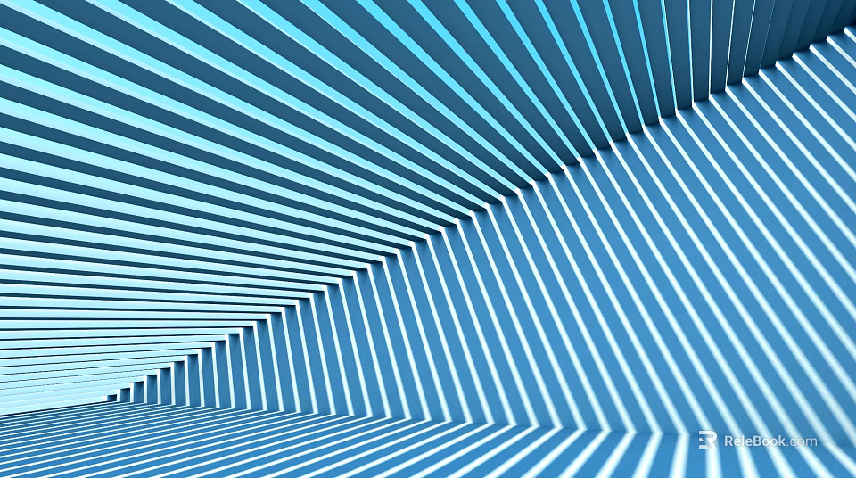 Abstract Blue And White Striped Geometric Perspective Visual Design Art Space Illusion 3d model 