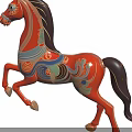 Decorative Orange Horse With Raised Front Legs And Colorful Patterns