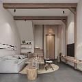 Minimalist Scandinavian Apartment Interior Design With Wooden Beams Gray Sofa And Staircase