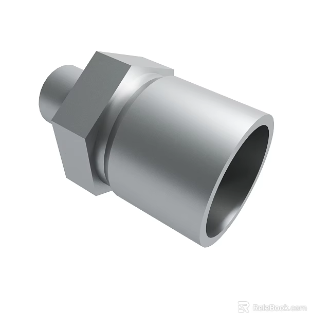 Durable Metal Pipe Fitting With Hexagonal Head And Hollow Cylinder 3d model 