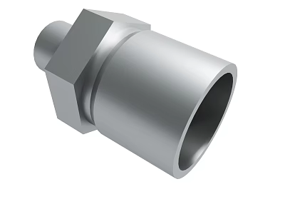Durable Metal Pipe Fitting With Hexagonal Head And Hollow Cylinder 3d model