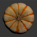 Fresh Small Round Pumpkin With Orange Red Stripes And Yellow Spots On Black Reflective Background