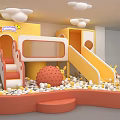 Colorful Kids Playroom Interior With Ball Pit Slide And Cartoon Shaped Toys