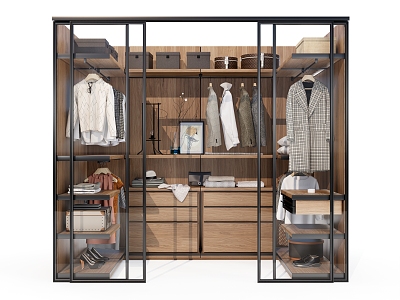 Solid wood glass sliding door wardrobe 3d model